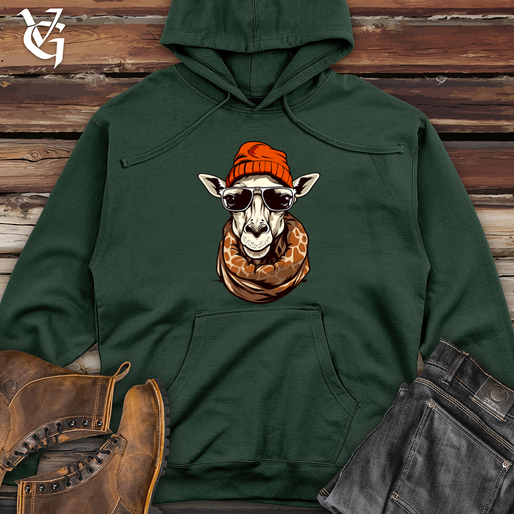 Vintage Giraffe Wearing Beanie Midweight Hooded Sweatshirt