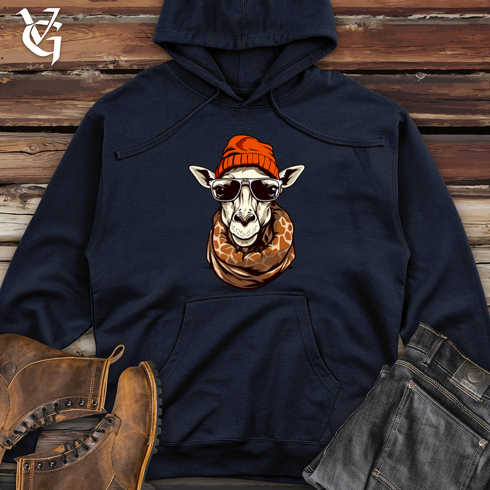 Vintage Giraffe Wearing Beanie Midweight Hooded Sweatshirt