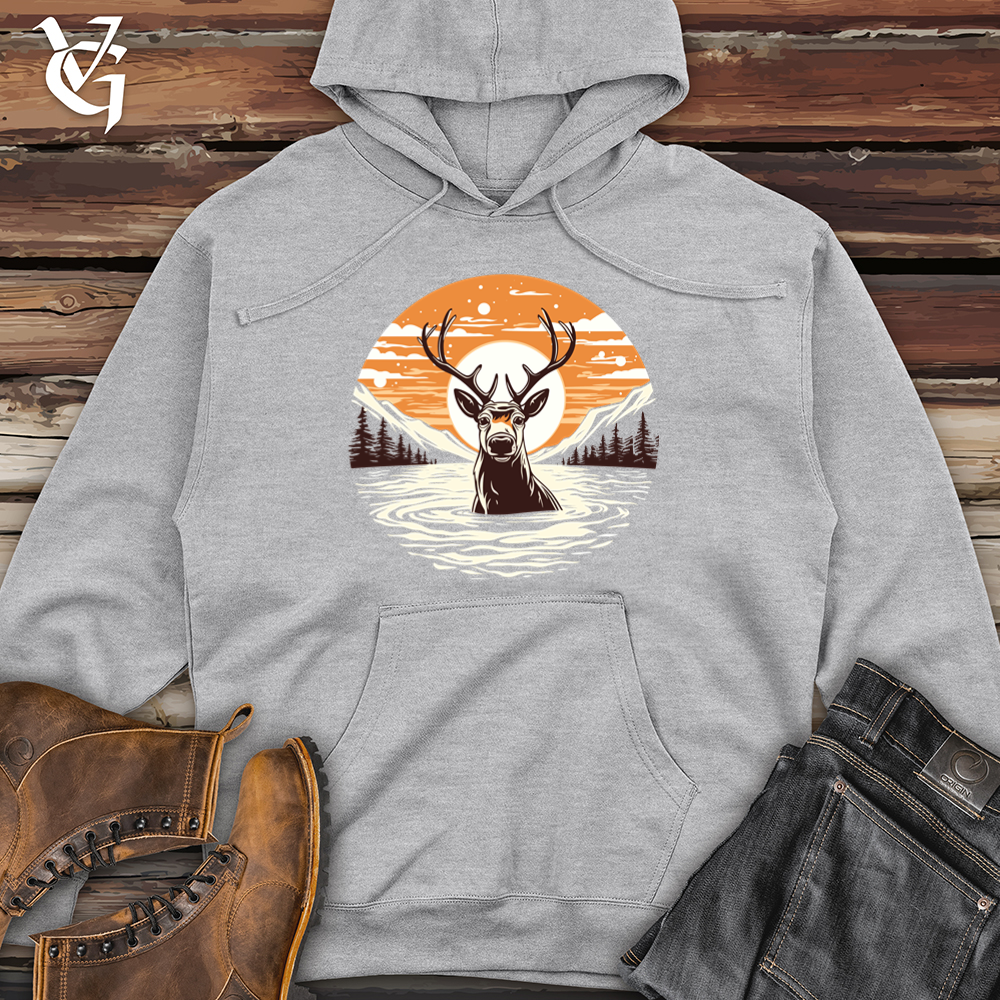 Vintage Arctic Reindeer Midweight Hooded Sweatshirt