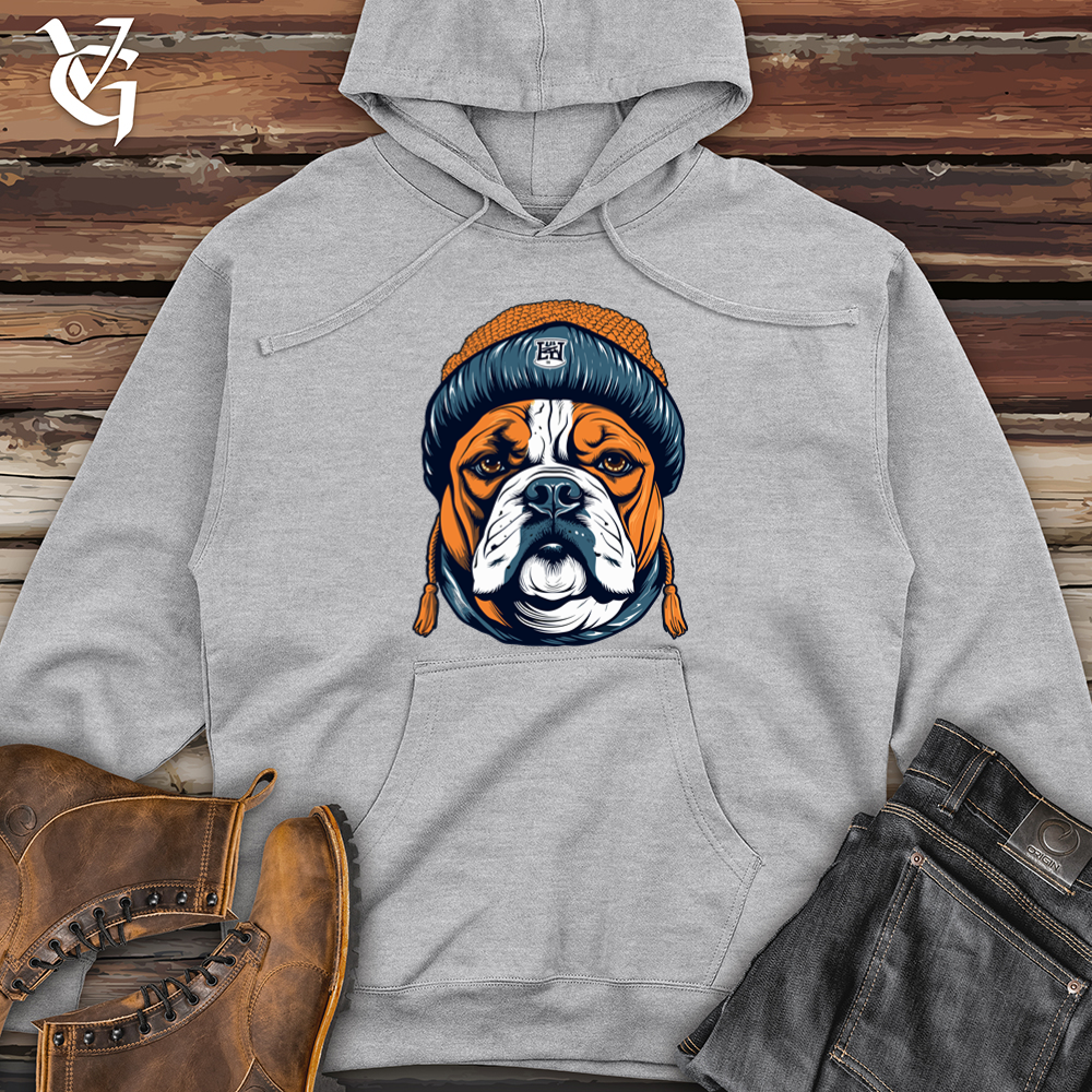 Vintage Beanie Wearing Bulldog Midweight Hooded Sweatshirt