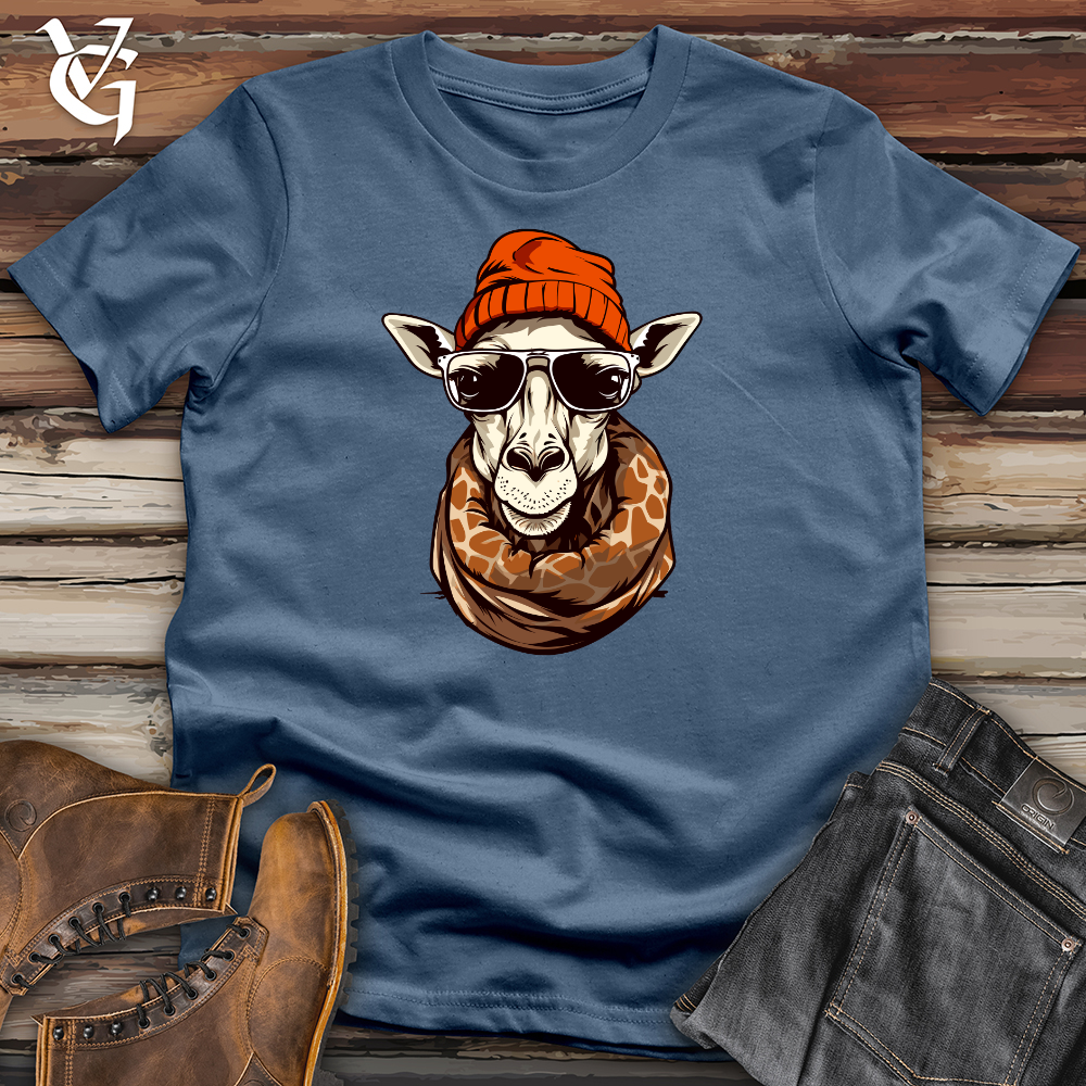 Vintage Giraffe Wearing Beanie Cotton Tee