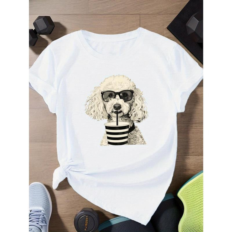 white poodle with Fashion Glasses Women's Plus Size Sports Short Sleeve T-Shirt Hoodie, Sweatshirt | UrbanDripWear.com