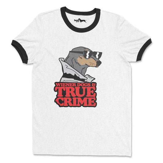 wiener dogs & true crime unisex ringer tee