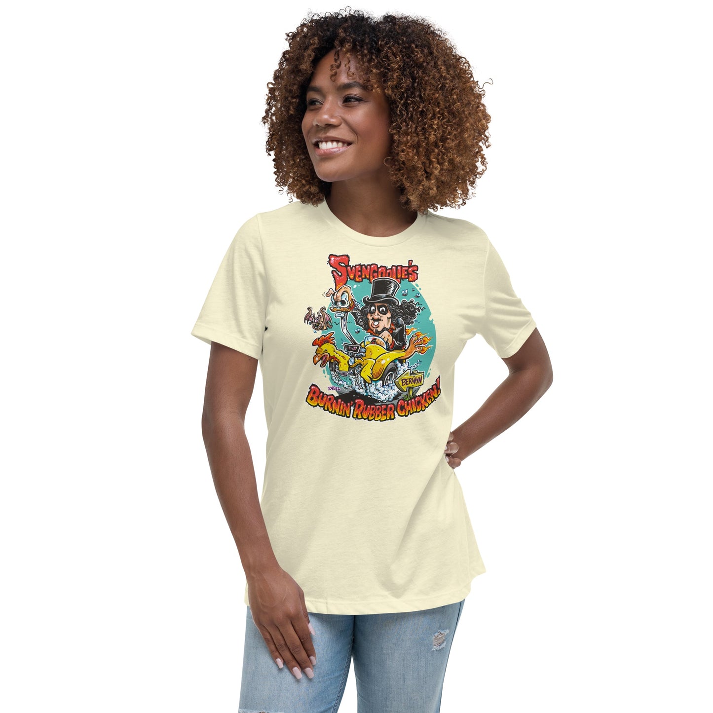 "Burnin' Rubber Chicken" SvengoolieÂ® T-Shirt by Jim Engel (2022 Series)